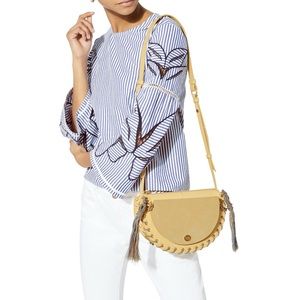 See By Chloé Kriss Yellow Fringe Moon Crossbody Bag